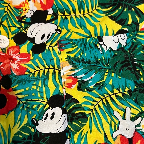 Disney Men's Mickey Mouse Vibrant Floral Hawaiian Button-Down Shirt - Picture 2 of 4